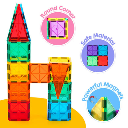 Gemmicc 100 PCS Magnetic Tiles with 2 Cars, STEM Approved Educational Magnet BuildingToys, Magnet Puzzles Stacking Blocks for Boys Girls