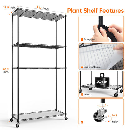 Bstrip Plant Shelf with Grow Light, Tall Grow Light Shelf, Plant Stand with 6 Pack 90W Full Spectrum Plant Lights for Indoor Plants, Seed Starting, Seed Tray, 35.4" Lx13.8 Wx70.8 H