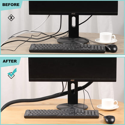AGPTEK Cable Sleeve, 2 Pack 5ft - 1.2 Inch Cable Management, Desk Cord Cover Organizer Wire Hider for Home Office Computer TV Wire Loom Tubing, Pet Proof Cord Protector from Cat Dog Chewing, Black