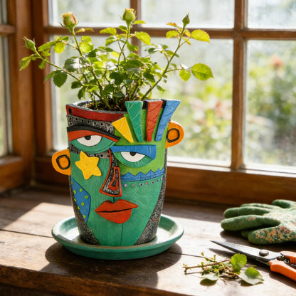 U WONDERFUL Unique Flower Pots - Abstract Picasso Face Plant Pots, Funky Planters with Drainage for Indoor Plants, Cool Head Planter for Outdoor Garden & Home Decor