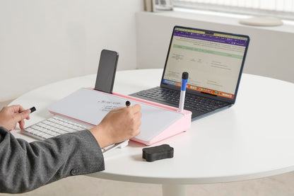 GAROOD Desktop Dry Erase Board with Storage (Pink Base) Desk White Board Desk Board Glass Desktop White Board with Stand Home Office Organizer Phone Holder 15.8X7X2 inches