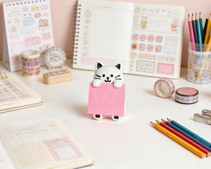 Cat Pop-up Sticky Note Dispenser, Includes 1 Pad of 3x3 in Super Sticky Notes, 100 Sheets, Resin Desk Holder for Office & Home