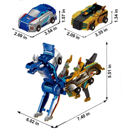 Aimery Collision Transforming Dinosaur Car Toy, 2 Magnetic Cars Convert into Dinosaur Toys,Dino Robot Toy, Boys Toys,Kids Toys, Party Birthday for Kids (Gold Blue)