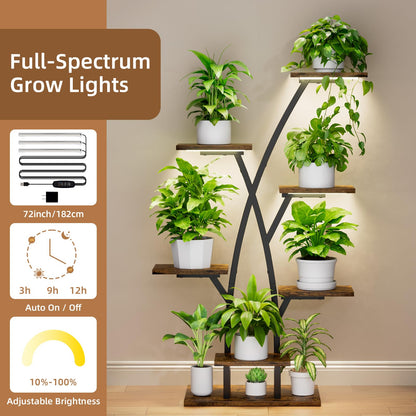 EVAWOO Plant Stand With Grow Lights - 7 Tiered Corner Shelf for Multiple Plants, 42" Metal Shelves, Flower Holder Display Rack for Indoor Home Patio Balcony