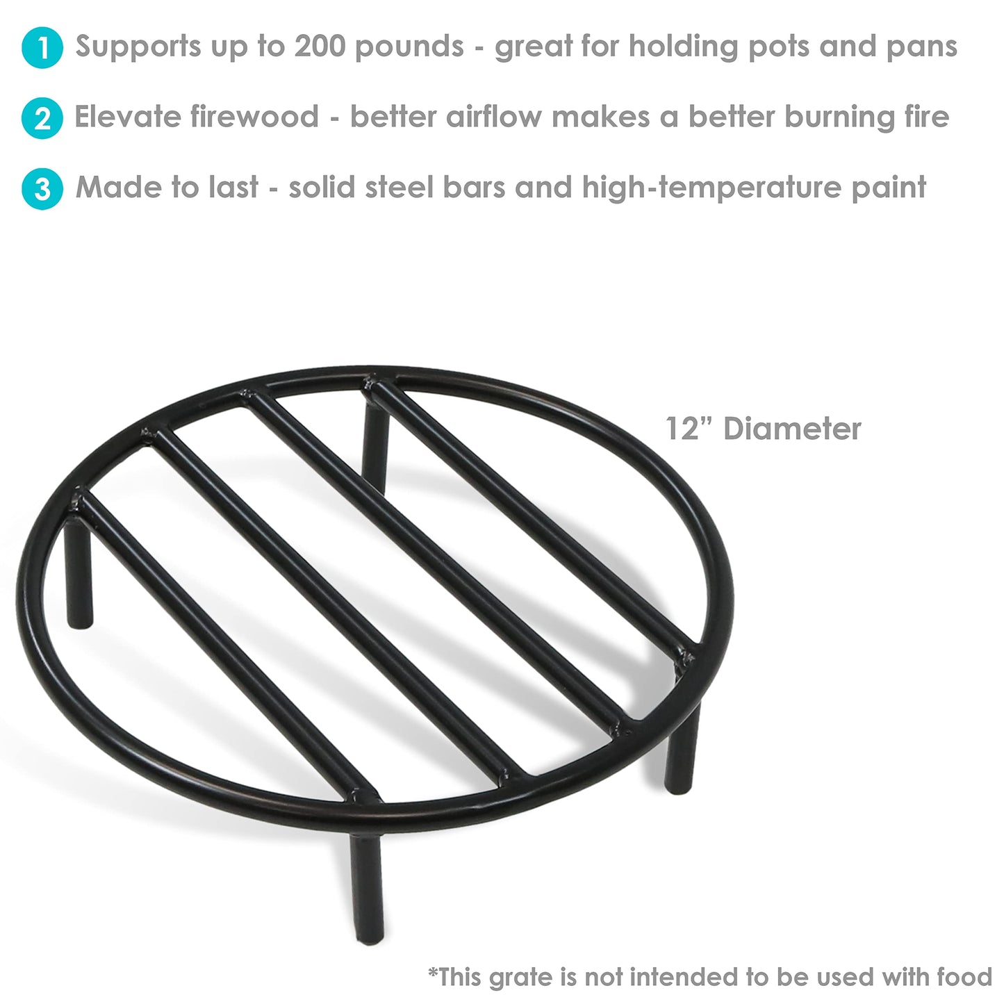 Sunnydaze Round Fire Pit Grate - Elevated Wood Grate for Fire Pit - Heavy-Duty Steel Log Grate for Outside - 12-Inch