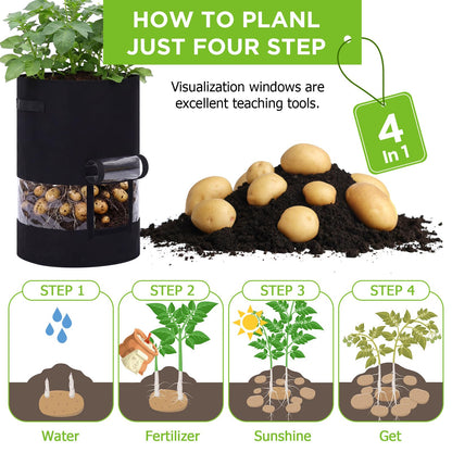 Baderke 2 Pack Visible Potato Grow Bags with Harvest Window, 360 Visibility Plant Grow Bags with Handles for Planting Potatoes, Tomatoes and Vegetables (30 Gallon,Black)
