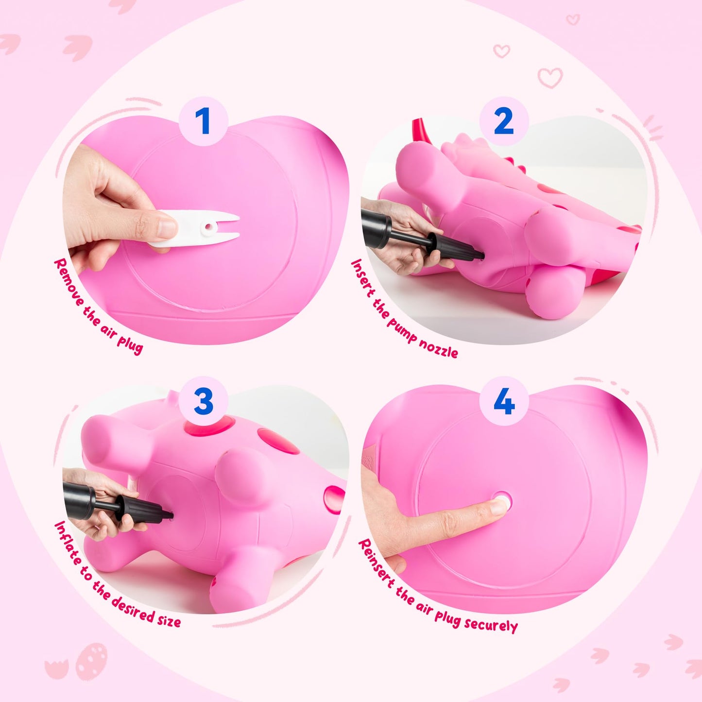 ZOOJOY Dinosaur Bouncy Animal Hopper, Inflatable Bouncy Horse Toys for Toddlers 1-3, Ride-on Bouncing Toys for ChristmasBirthday Gifts for Boys Girls, Pink Gril Toys WFree Pump
