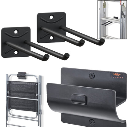 ALWORG Heavy Duty Utility Hooks Bundle - Ladder Hanger for Garage Wall - Versatile Tool Holder to Maximize Space in Yard, Shed. Hang Wheelbarrow Folding Chair and More Organize Chairs, Brooms, Tire