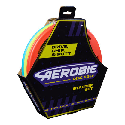 Aerobie Disc Golf Set of 3 Flying Discs, Frisbee Discs for Kids Parties and Backyard Games, Starter Disc Golf Accessories, Teen Boys Gift Ideas, Kids Toys for Ages 5 & Up