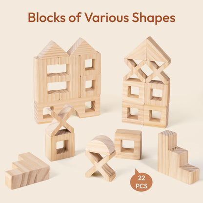 Woodtoe Wooden Rainbow Building Blocks Set for Toddlers, 22 PCS Wooden Blocks & 25 PCS Gem Cubes Stacking Blocks, Montessori Stacking Toys, Educational STEM Birthday Toys Gifts for Kid Boy Girl 3-6
