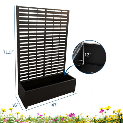 Garvee Metal Planter Box with Trellis, 71.5"x47"x16" Raised Garden Beds with Trellis and Wheels for Climbing Plants Vegetables, Privacy Screen Planter Box with Drainage Holes for Patio Balcony, Black