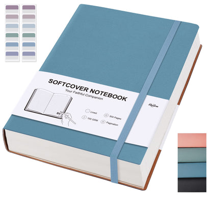 Lined Journal Notebook - 304 Numbered Pages Thick Journals for Women, Large B5 (7.6'' X 10'') College Ruled Notebook for Writing, 100gsm Thick Paper, Leather Softcover, for Men Work School, Blue