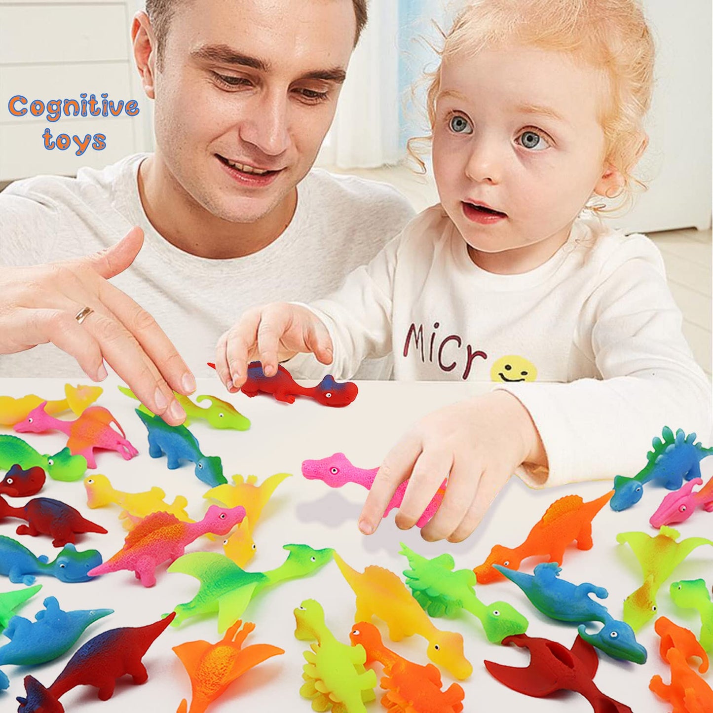 Pushmick 30 Pcs Slingshot Dinosaur Finger Toys, catapult toys as fun as slingshot chicken, cute shapes, more colors, Great for Flying Games and Party Favors.