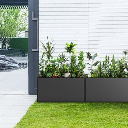 Ganeekiron Metal Planters - Rectangular Planter, All-Weather Durable with 4 Drainage Holes, 25x11x13 Inches for Porch & Patio, Black