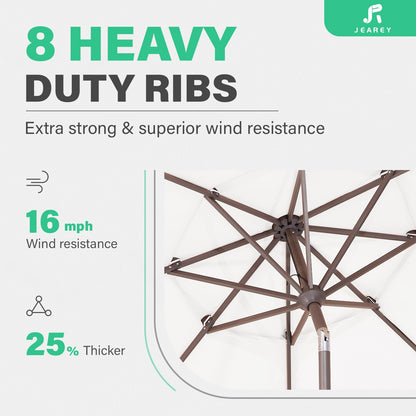 JEAREY 9FT 3 Tier Patio Umbrella Outdoor Market Umbrella Table Umbrellas with 8 Ribs 1.5 Pole Push Button Tilt and Crank UV Protection for Garden,Off-white