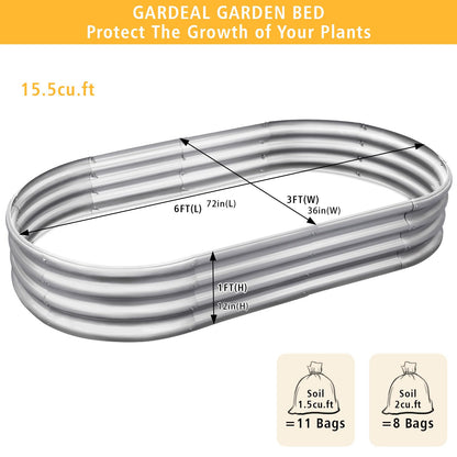 Gardeal Garden 6x3x1ft Galvanized Raised Garden Bed Kit - Metal Planter Boxes for Vegetables/Herbs/Flowers, Heavy-Duty Steel Outdoor Garden Box with Reinforced Edges(6X3X1FT)