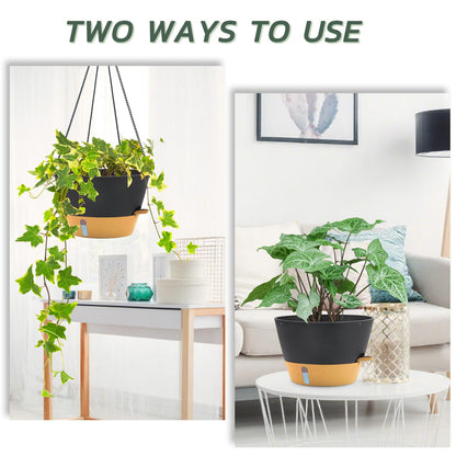 ZMTECH 12 Inch Hanging Planters for Indoor, 2 Pack Large Hanging Plant Pot with Visible Water Level and Chain, Self Watering Hanging Flower Pot for Outdoor Garden Porch(Dark Gray)