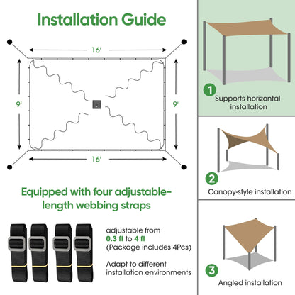 SIHAIAN Sun Shade Sail 9'x16' Waterproof Rectangle Double-Rope Shade Sail 500D Heavy Duty UV Block Sunshade Canopy for Backyards, Patios, Gardens, Outdoor Activities and Facility Beige