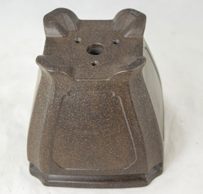 Yubonzai Vintage Square Yixing Shohin Zisha Bonsai Pot, Cactus & Succulent Planter + Mesh - 4"x 4"x 3.75"