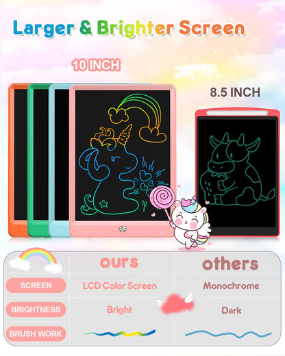 FLUESTON LCD Writing Tablet, 10 Inch Doodle Board Toys Gifts for 3-8 Year Old Girls Boys, Colorful Electronic Board Drawing Pad for Toddler Easter Basket Stuffer for Kids, Educational Travel Toy