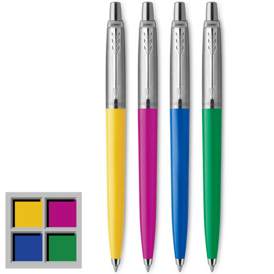 Parker Jotter Originals Ballpoint Pen Collection, Assorted Retro Finishes, Medium Point, Black Ink, 4 Count - Colorful Stationary, Desk Essentials, Signature Design