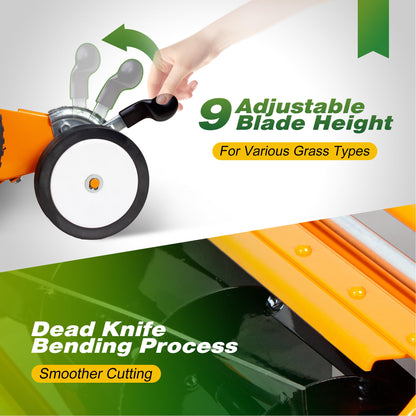 Walensee Push Reel Lawn Mower, 20-Inch 5-Blade Cordless Manual Reel Lawn Mower, Walk-Behind Steel Lawn Mower with 9-Position Cutting Height Adjustment & Sponge Grip