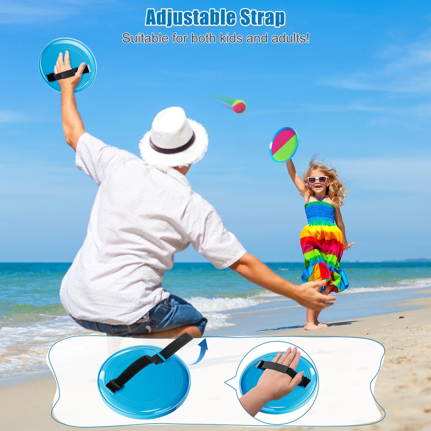 Aywewii Toss and Catch Ball Set Game Kids Outdoor Toys for Beach Pool Yard, Birthday Gift for Boy Girl Ages 3 4 5 6 7 8-12 Year Old, Outside Family Party Camping Games, 6 Paddles 3 Balls & Carry Bag