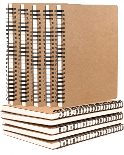 Spiral Notebooks 10Pcs A5 College Ruled Lined Journals Bulk- Kraft Brown Cover, 8.3 "x 5.8", 120 Pages/60 Sheets, 100gsm Paper, Memo Notepad Sketchbook, Travel Students Office Business Subject Diary