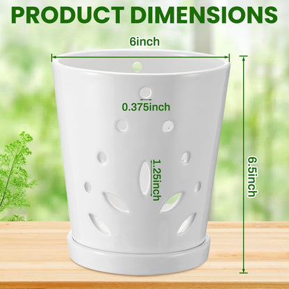 Suclain 2 Pack Orchid Pots with Holes Ceramic Orchid Planters with Drainage Holes and Tray for Root Health Repotting New Plants Air Circulation Indoor/Outdoor Flower Pots(6.5 Inch,White)