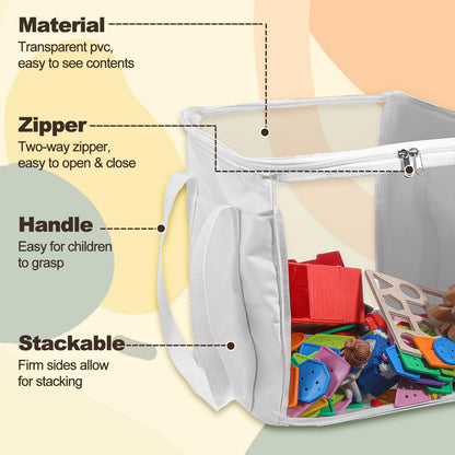 Afcabakila 3 Pack Large Storage Bins, Foldable PVC Organizer Box with Transparent Lid & Handles, Multi-Purpose Toy Clothes Books Home Decor Storage (White, 12 Inch)