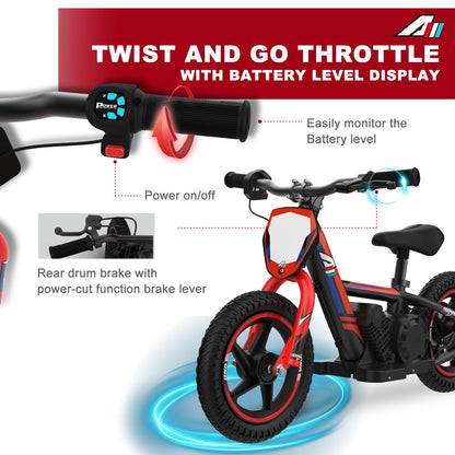 AIII Lightweight Electric Motorcycle for Kids, 150W Up to 10MPH, 24V Detachable Battery, Dual Brakes Electric Balance Bike for Ages 3-6