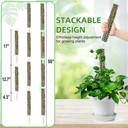 Fabulas 55 Inch Moss Pole Monstera Plant Support, 4 Pack 17 Inch Plant Support Stakes for Indoor Climbing Plants, Stackable Sphagnum Moss Pole Sticks for Garden Potted Planter, Pothos, Philodendron