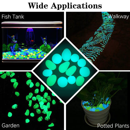 HMIEPRS 1000PCS Blue Long Term Glowing Decorative Stone, Glow in The Dark Rocks Light Perfect Indoor Outdoor Decor Fit for Garden Sidewalk Fish Tank Grass Flower Pots (0.3-04in/0.8-1cm)