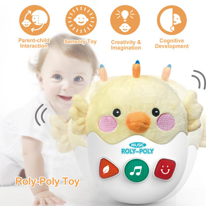 WOWOHAGE Baby Toys 0-6-12 Months, Plush Musical Toys, Cute Stuffed Animal Infant Toys with Light & Sounds, Roly-Poly Sensory Toy Birthday Gift for Newborn Boys & Girls