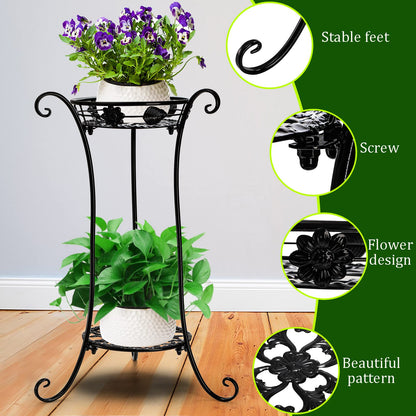 Yesland 2 Pcs Metal Plant Stand Indoor Outdoor, 2 Tier Black Iron Flower Plant Stand 26 Inches Detachable Tall Modern Plant Shelf Holder for Corner, Patio, Living Room, Garden
