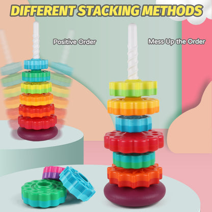 GKKBSJ Spinning Stacking Toys for Toddlers 1-3, Ring Stacker for Babies 0-6-12-18 Months, Spinner for Infants, Montessori Autism Sensory Toys, 1 2 3 Year Old Girl Boy Christmas Birthday Gifts