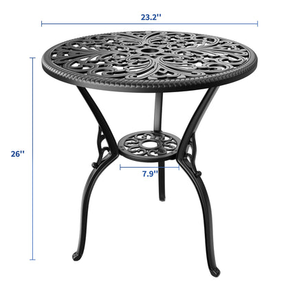 IDEALHOUSE Patio 23''Cast Aluminum Side Table with Umbrella Hole,Outdoor Small Coffee Tables,Anti-Rust Bistro Table,Round End Table,Outdoor Furniture for Indoor,Patio,Garden,Porch,Balcony(Retro Black)