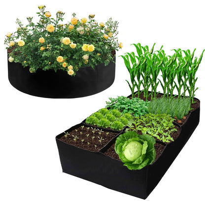Kasoyo (2 Pack) 128 Gallon Rectangular Planting Bags and 50 Gallon Round Flower Bed Planting Bags, Suitable for Growing Vegetables, Potatoes and Flowers in The Garden