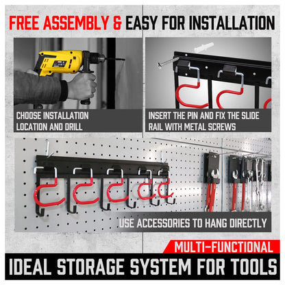 SEDY 68" All Metal Garden Tool Organizer Hooks - Garage Wall Organizer Sturdy Garden Tool Storage System Yard Tool Garage Tool Organizer Wall Mount Shed Organization Shovel Broom Rake Holder