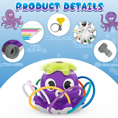 SAMTOP Outdoor Water Spray Sprinkler for Kids and Toddlers, Summer Outside Toys Backyard Games with 8 Wiggle Tubes, Attaches to Garden Hose Splashing Fun Toys for 3 4 5 6 7 8 Year Old Boys Girls Gifts