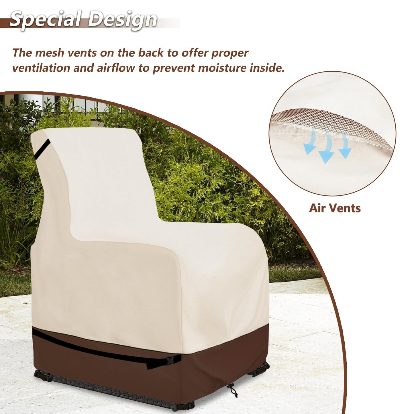 Youkaver Outdoor Recliner Chair Covers,Patio Swivel Chair Covers,600D Heavy Duty Waterproof Patio Rocking Chairs Cover,Outdoor Furniture Covers for All Weather Protection.Beige & Brown