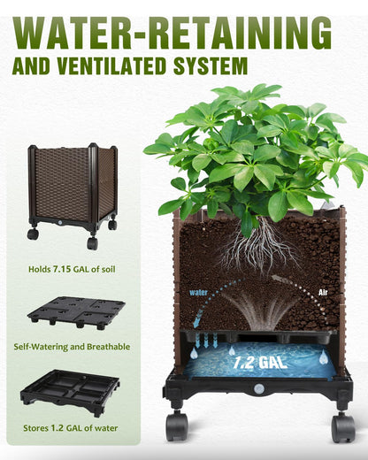 Jayhalo 71inch Planter Boxes Outdoor, 3-in-1 Planter Box with Trellis with Wheels for Growing Vegetables, 6 Layer Tomato Cage with Tomato Planters, Self Watering for Indoor Outdoor Use