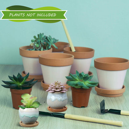BBTO 6 Set Mini Succulent Pots Bulk with Drainage and Bamboo Tray 2.9 x 3.1 Inch Small Cute Ceramic Succulent Planter Pot Garden Glaze Container Ideal Present for Cactus Office Home Decoration Gift