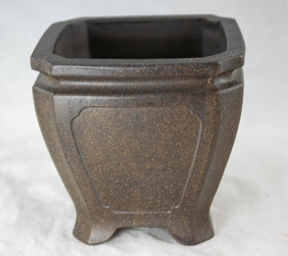 Yubonzai Vintage Square Yixing Shohin Zisha Bonsai Pot, Cactus & Succulent Planter + Mesh - 4"x 4"x 3.75"