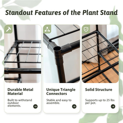 GENTINGBRO Metal Plant Stand Outdoor 62.2" Tall Plant Shelf for Plants 12 Pots Large Plant Sheves for Indoor Plants Living Room Heavy Duty Rack Garden Balcony Patio Hanging Planter