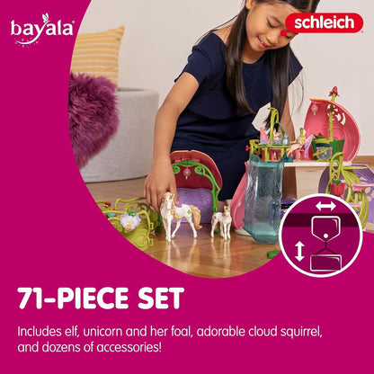Schleich Bayala - 71 PC Glittering Flower House Playset with Fairy Figure, 2 Cute Unicorn Toys and Fairy Dollhouse Accessories for Girls and Boys - Fantasy Figurine Animal Set for Kids Ages 5+ | 42445