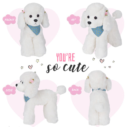 Athoinsu Realistic White Poodle Puppy Stuffed Animal Soft Adorable Hugging Puppy Dog Plush Toy Children's Day Holiday Birthday (White)