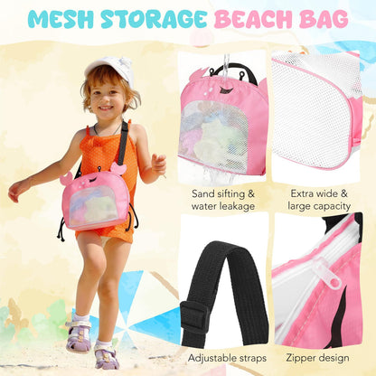 Guiqulai Summer Beach Toys Set for Kids Collapsible Sand Bucket Shovels Crab Molds Mesh Bag Outdoor Sandbox Water Play Toys for Boys Girls Travel Essential