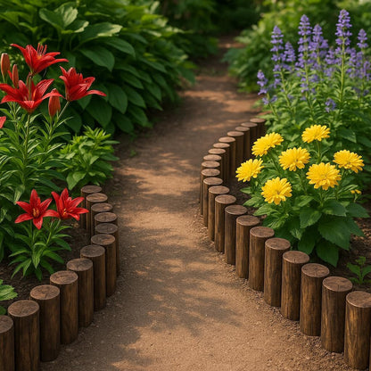 Wood Garden Edging, Natural Wooden Solid Log Fence Border Decorative for Flower Bed Barriers and Landscape Fencing, 6.9 in H x 3.0 ft L, 1.9 in Diameter (2PACK)