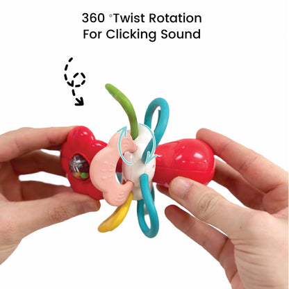 Lulyboo Flower Rattle Teether: BPA-Free Silicone with Textured Petals, Built-in Rattle Beads and 360° Twist. Soft, Flexible Design soothes Gums While Supporting Sensory and Motor Skill Development